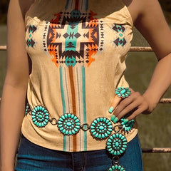 Vintage Graphic Halter Top Sleeveless Casual Tee