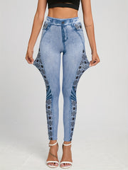 Denim Print Skinny Leggings Stretchy Casual Leggings