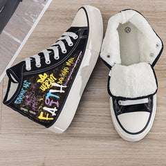 Faith Graffiti Print Plush Lined Chunky Canvas Sneakers