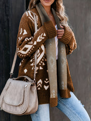 Geometric Pattern Long Sleeve Open Front Cardigan