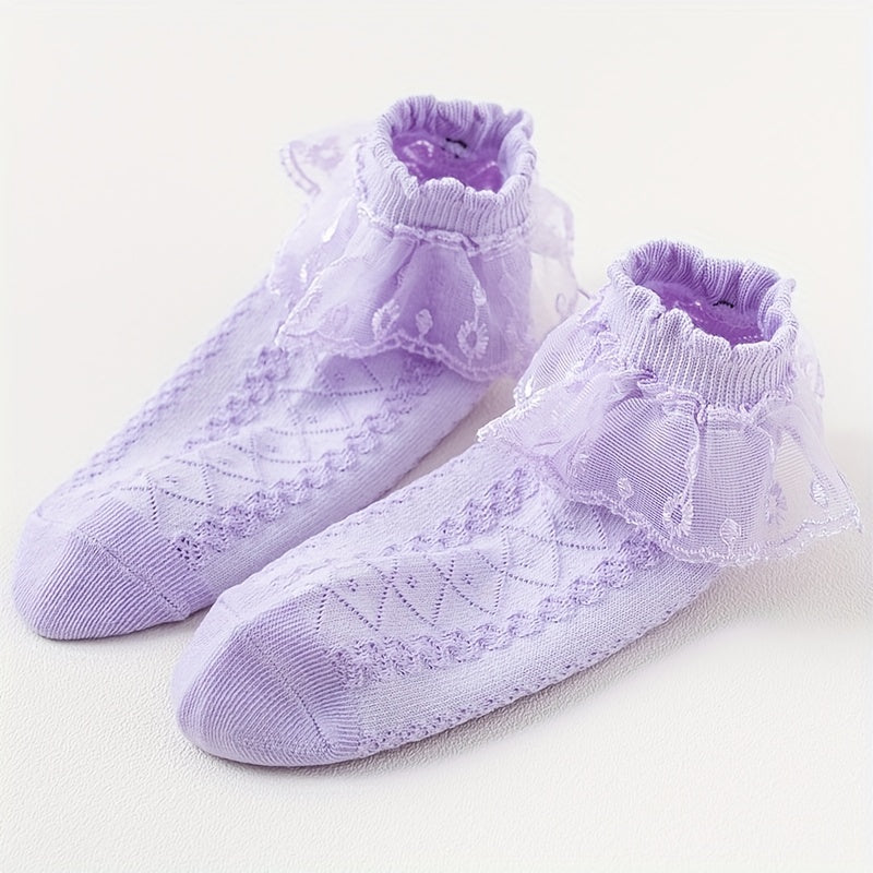 4 Pairs Lace Ruffled Knit Socks Soft Comfortable Breathable Cotton