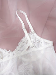 Floral Lace Mesh Corset Bra Push Up Bow Tie Lingerie