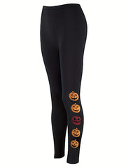 Halloween Sports Leggings Women's Plus Pumpkin Print Fitness Leggings