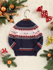 Kids Jacquard Long Sleeve Round Neck Knit Pullover Sweater