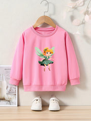 OERYUI Cartoon Elf Girl Print Crew Neck Pullover Top Kids Clothes Spring Fall