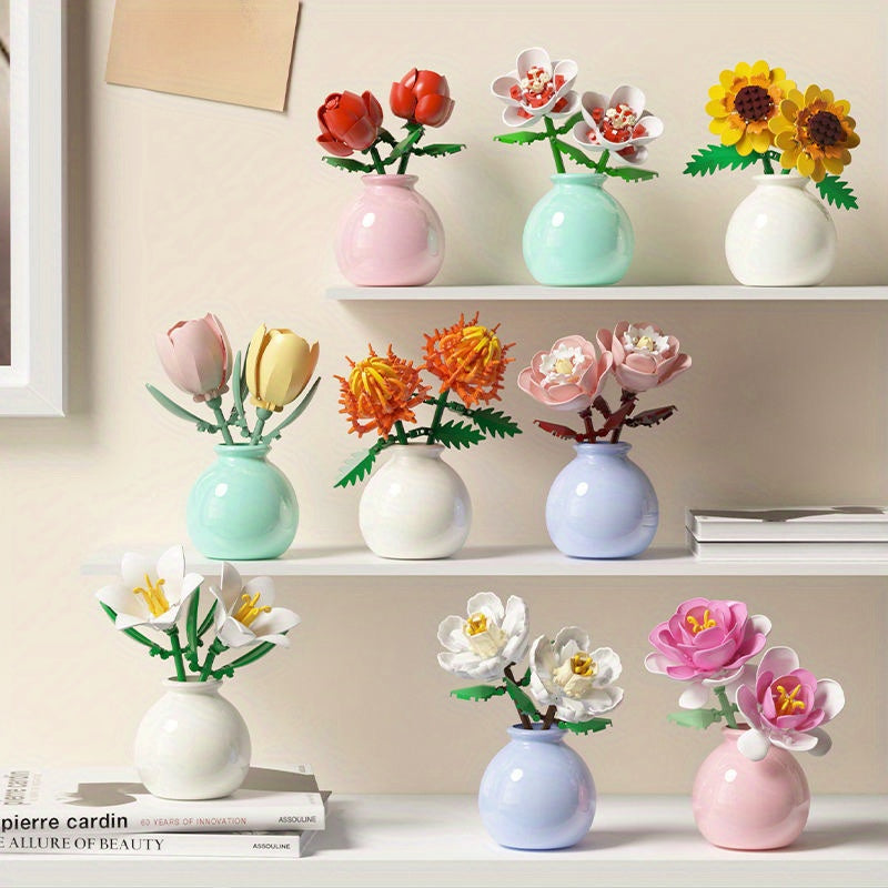 Mini Blocks Eternal Flower Series Rose Vase Toy Model Girls' Gift