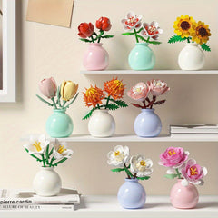 Mini Blocks Eternal Flower Series Rose Vase Toy Model Girls' Gift