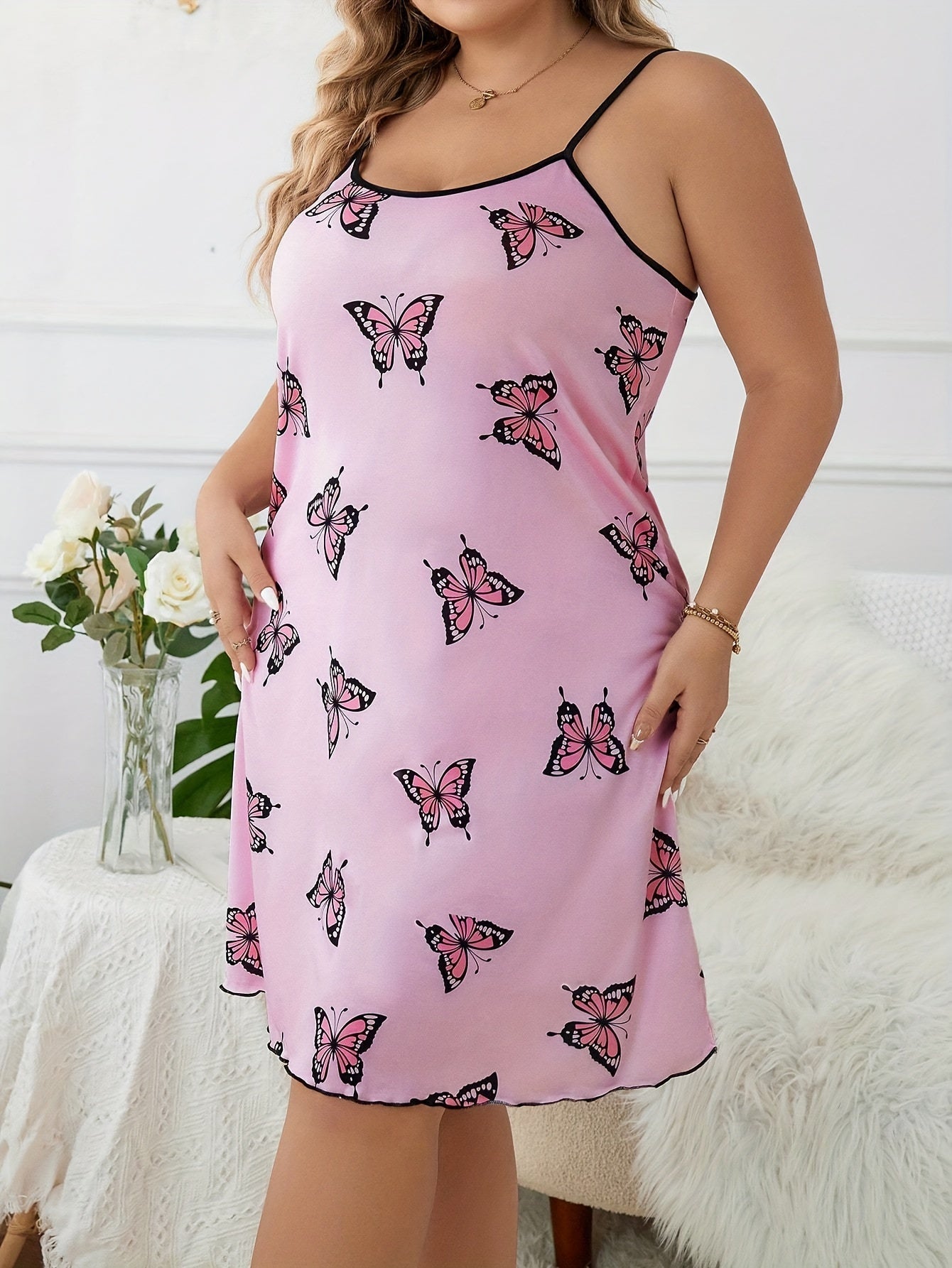 Nightdress Women's Plus Butterfly Print Sleep Dress