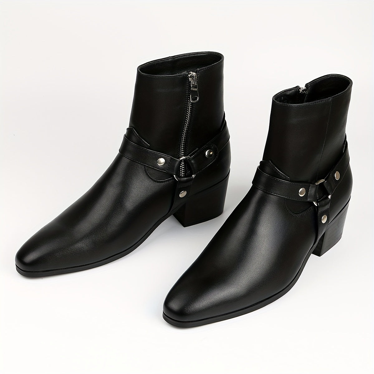 Men's High Heeled Boots Black Leather