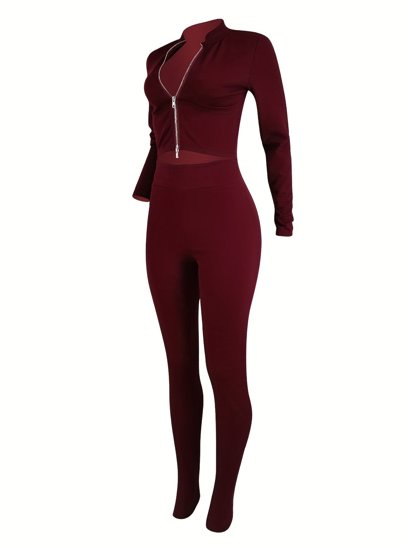 Casual Two Piece Set Zip Up Outerwear & High Waist Workout Pants