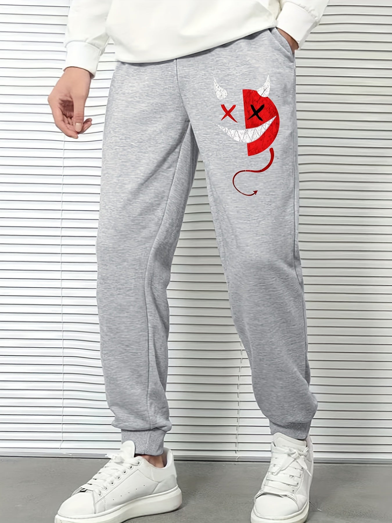 Block Demon Print Men's Sports Pants Drawstring Jogging Trousers