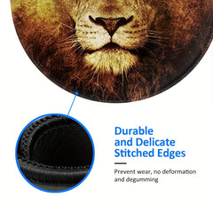Flame Lion Pattern Mouse Pad Round Mouse Mat Non Slip Rubber Base Mousepad