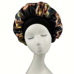 Flower Print Satin Bonnet Soft Elastic Hair Bonnet for Women