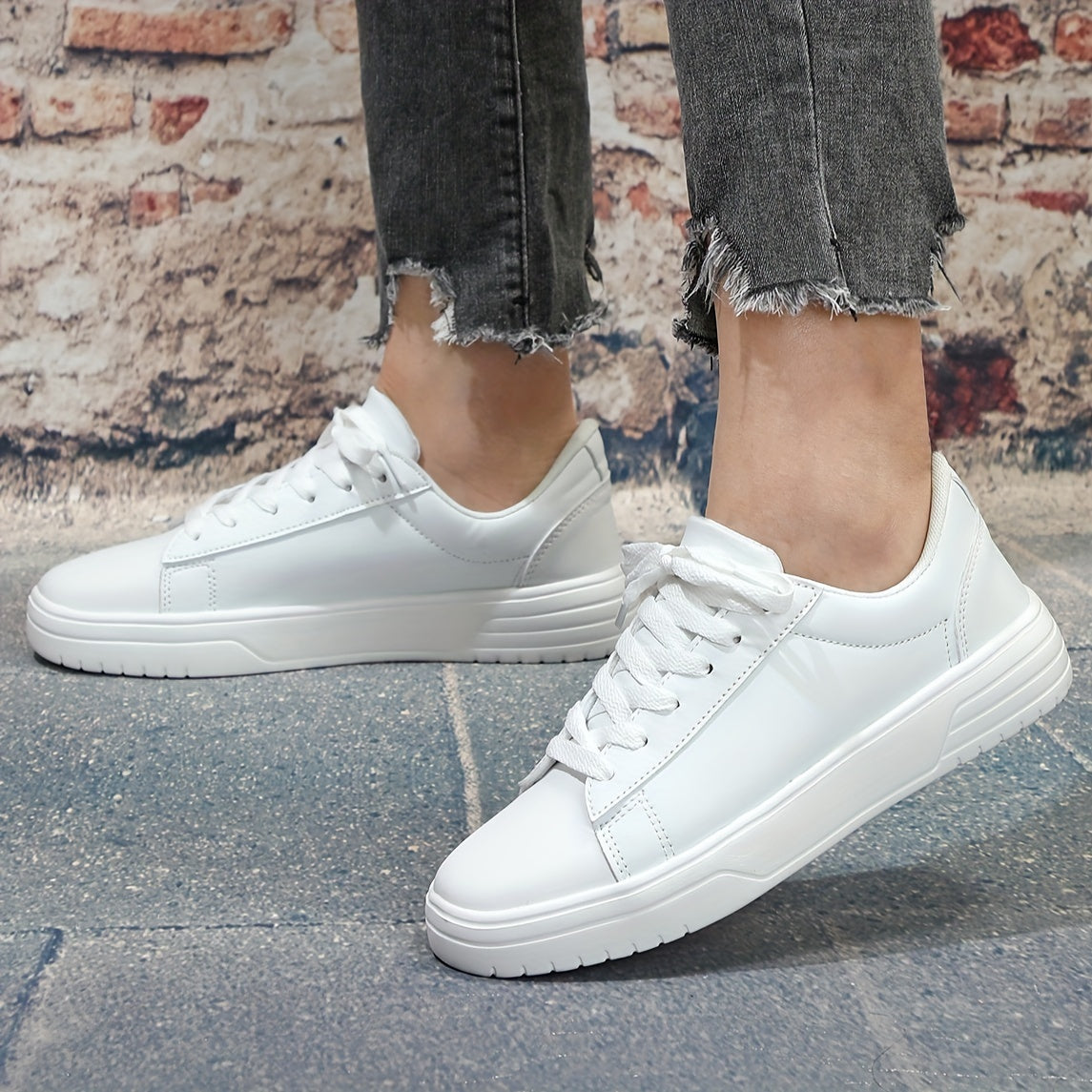 Faux Leather Heighten Skate Shoes Wear Resistance Non Slip Flat Sneakers