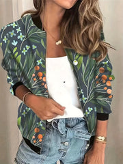 Graphic Print Zipper Jacket Baseball Neck Outerwear