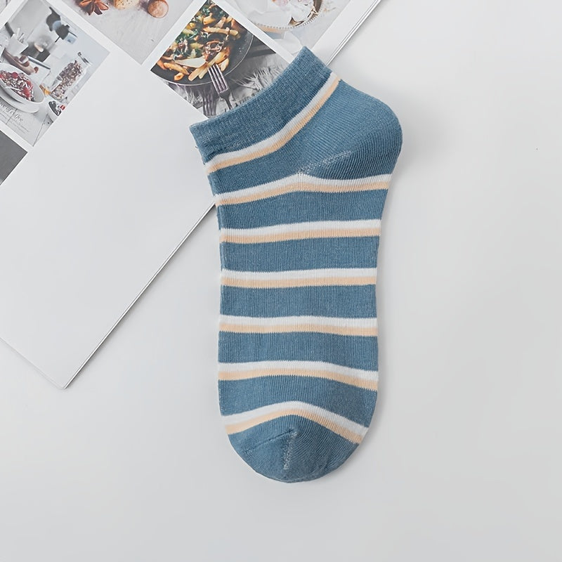 6 Pairs Women's Striped & Plaid No Show Socks