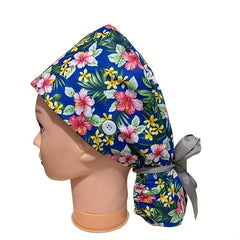 Vintage Floral Print Work Cap Adjustable Scrub Cap Nurse Hats