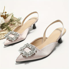 Rhinestone Kitten Heel Satin Sandals