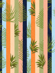 Stripe & Leaf Print Men's Graphic T-shirt for Summer