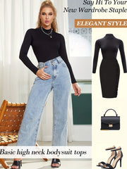 Mock Neck Shaping Bodysuit Long Sleeve Tummy Control Slimming Body Shaper