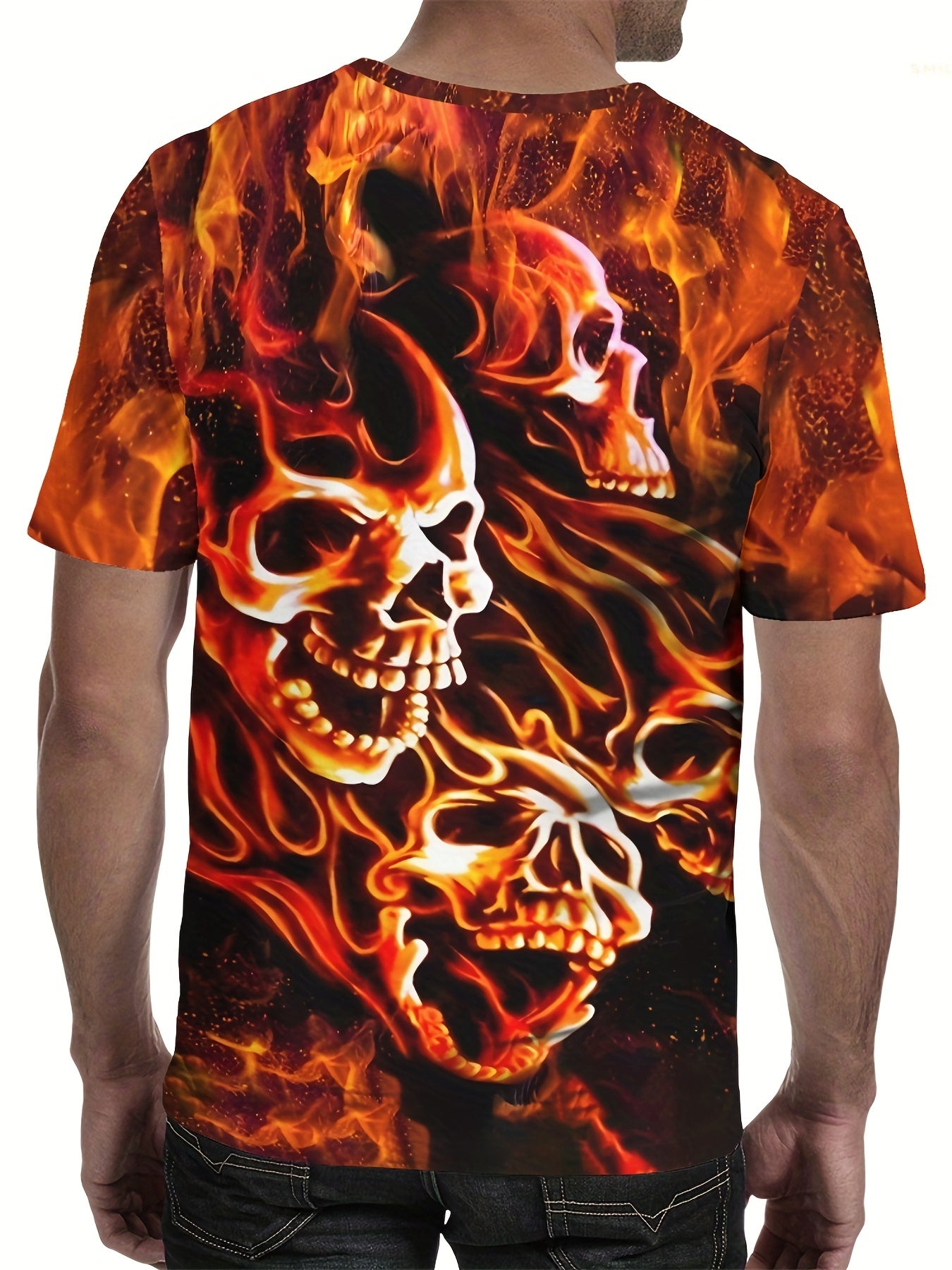 Men's Burning Skull 3D Graphic T Shirt Short Sleeve Tee for Summer