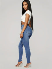 Distressed Skinny Jeans High Stretch Casual Denim Pants Women's Clothing