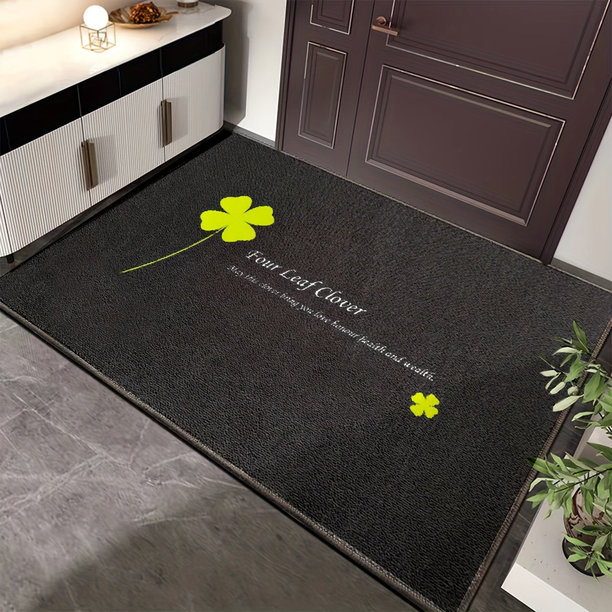 Slogan Graphic Non slip Doormat Clover & Letter Pattern Area Rug Halloween Decor