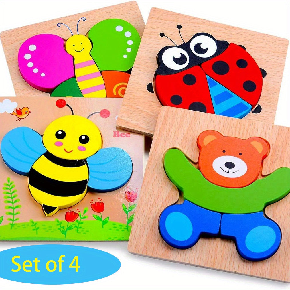 Wooden Animal Puzzles For Toddlers Educational Toys Gift Bright Vibrant Shapes