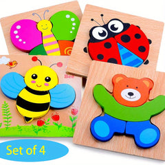Wooden Animal Puzzles For Toddlers Educational Toys Gift Bright Vibrant Shapes