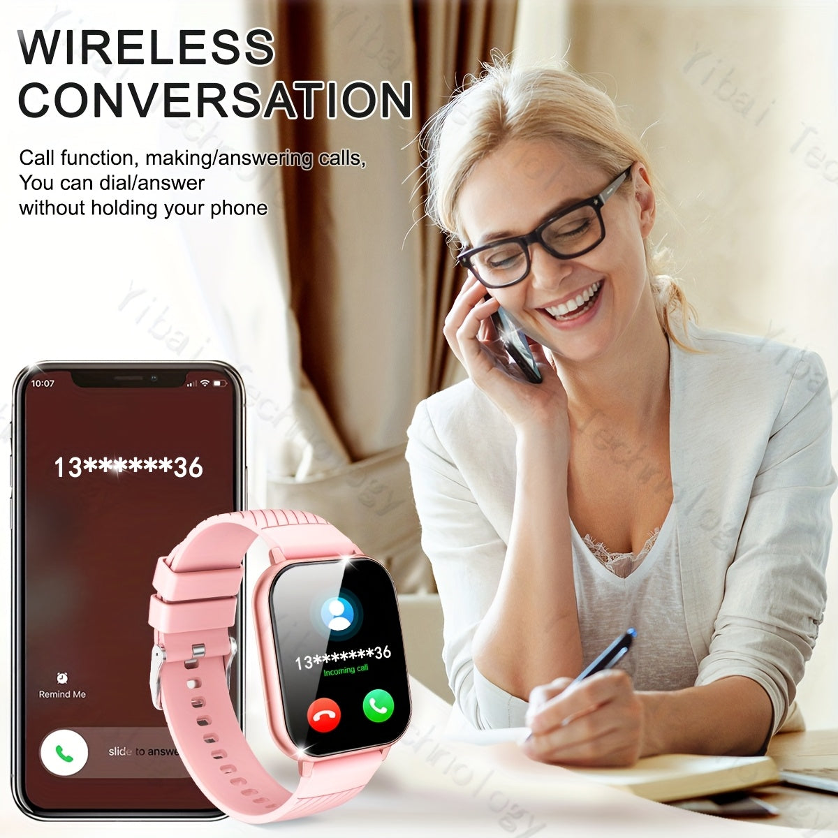 Pink Silicone Strap Smartwatch Wireless Notifications Multiple Sports Modes