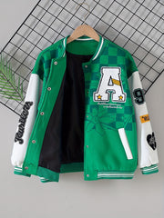 Girls' Letter Graphic Varsity Jackets Long Sleeve Baseball Uniform