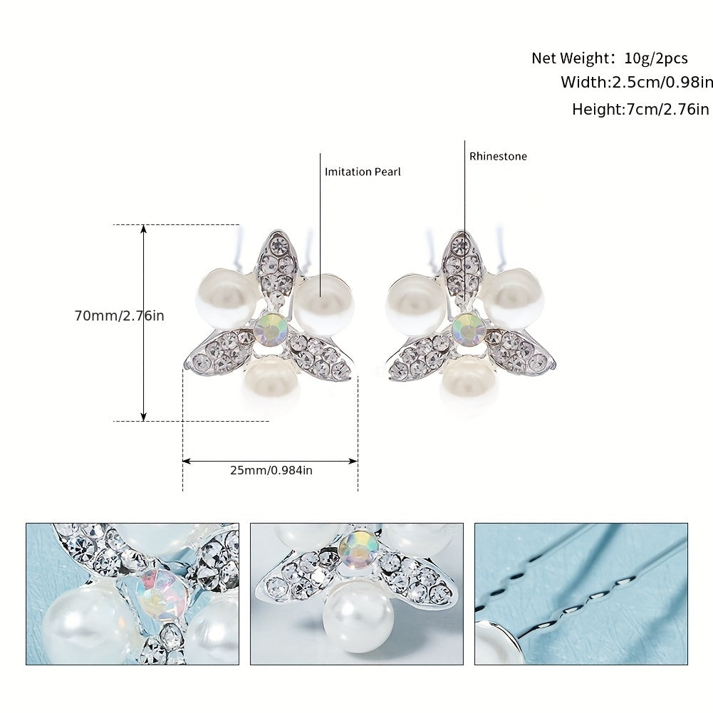2pcs Rhinestone Faux Pearl Hairpin Bridal Head Jewelry
