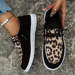 Leopard Pattern Walking Shoes Lightweight Low Top Travel Sport Flat Shoes