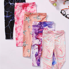 5pcs Girls' Stretch Tie Dye Footless Leggings for Trendy Style