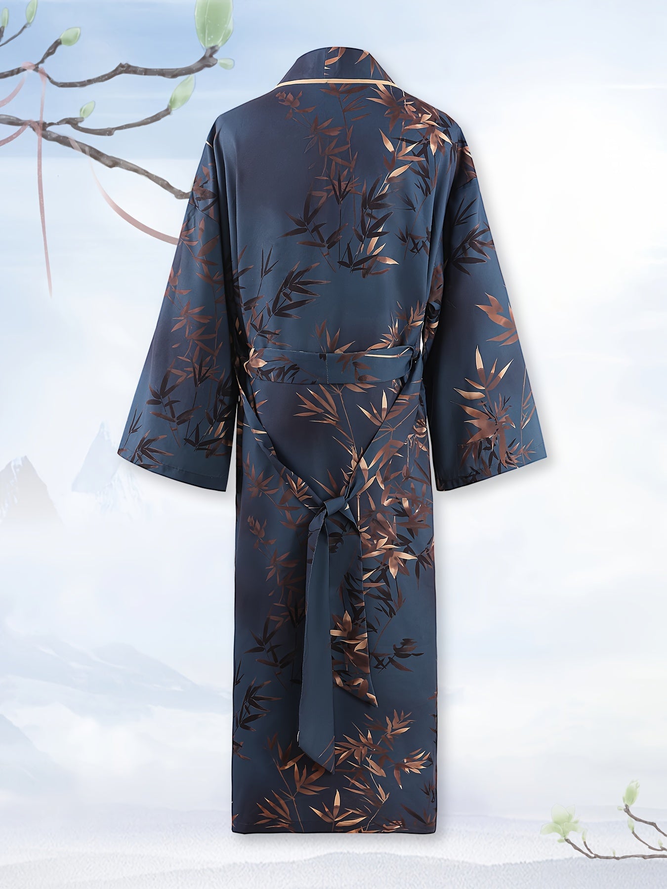 Ethnic Style V Neck Long Sleeve Lounge Robe With Belt Women's Sleepwear
