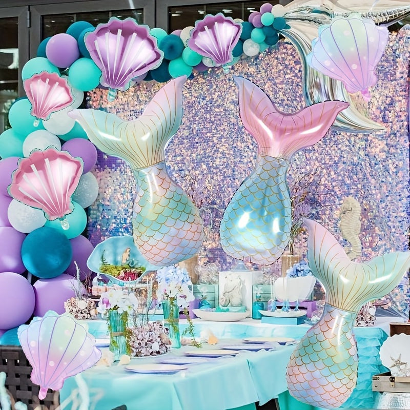 16pcs Mermaid Party Decorations Mermaid Tail Balloons Seashell Foil Balloon Set