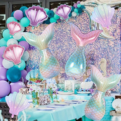 16pcs Mermaid Party Decorations Mermaid Tail Balloons Seashell Foil Balloon Set
