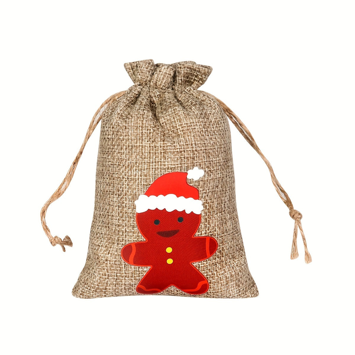6pcs Christmas Candy Bags Set Drawstring Linen Bag for Holidays