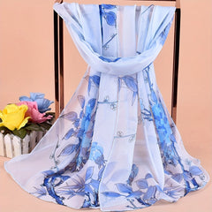 Branch Bird Print Chiffon Scarf Vintage Thin Shawl