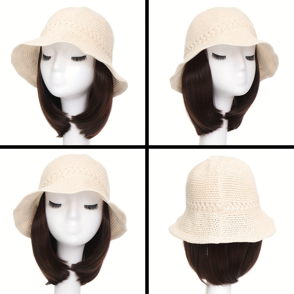 Wide Brim Bucket Hat for Women Knitted Fisherman Hat Sun Protection