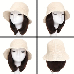 Wide Brim Bucket Hat for Women Knitted Fisherman Hat Sun Protection