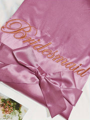 Letter Embroidery Night Robe Long Sleeve V Neck Robe With Belt Women's Sleepwear