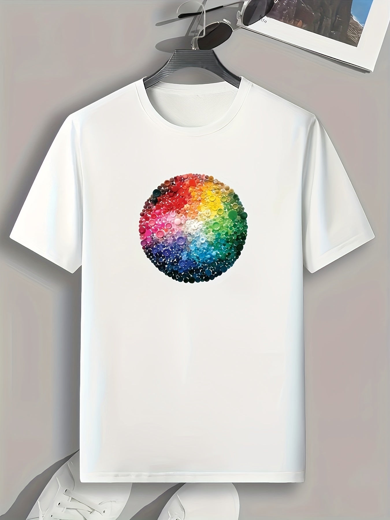 Colorful Dot Print Men's Comfy T-shirt for Summer Outdoor Activities