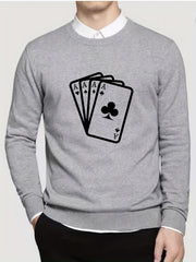 Poker Cards Print Crew Neck Pullover Sweater for Men