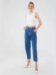 High Waist Straight Jeans Loose Fit High Rise Denim Pants