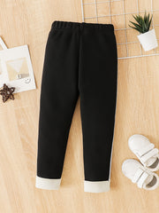 Girls Cartoon Cat Print Leggings Fleece Thermal Cotton Pants
