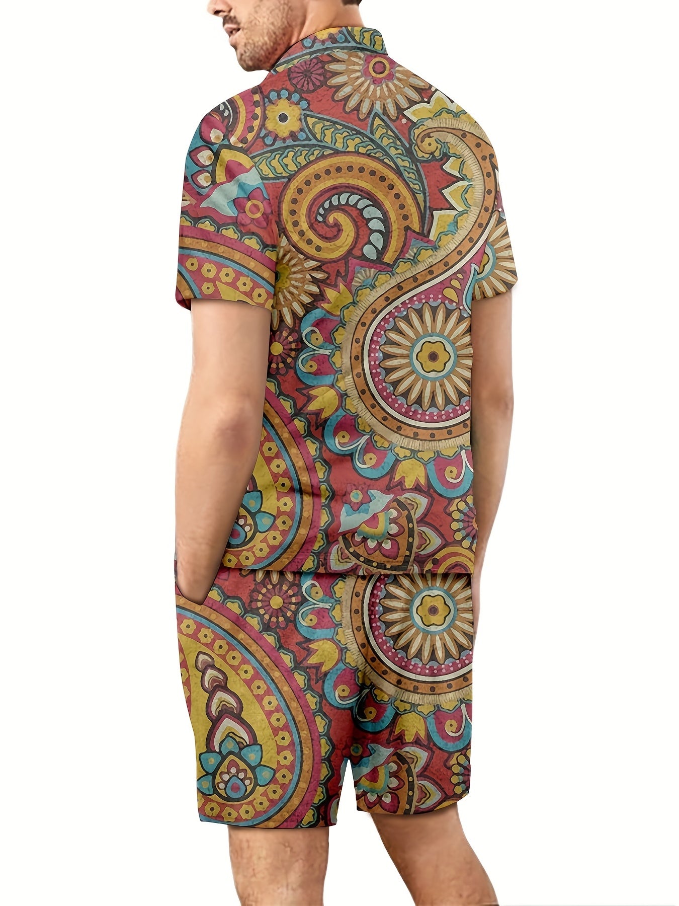 Ethnic Pattern Men's 2Pcs Hawaiian Shirt And Shorts Set