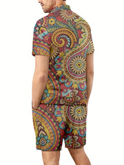 Ethnic Pattern Men's 2Pcs Hawaiian Shirt And Shorts Set