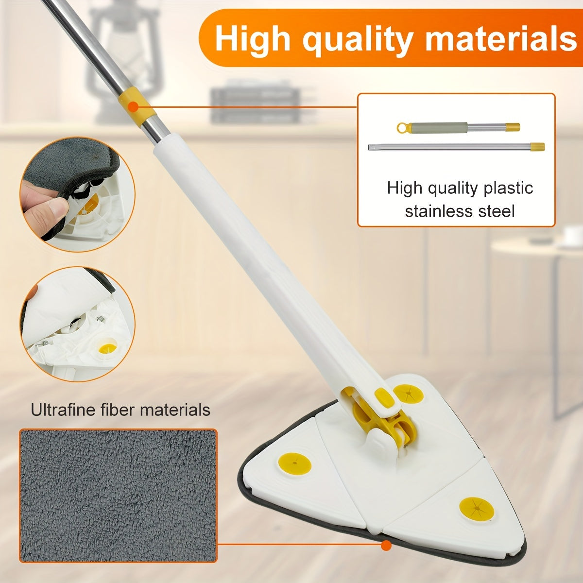 Triangle Mop Rotating Self Twisting Water Mop Wooden Floor Cleaning Tool