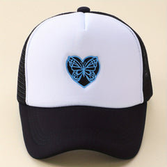 Butterfly Heart Embroidery Trucker Hat Cartoon Block Baseball Cap